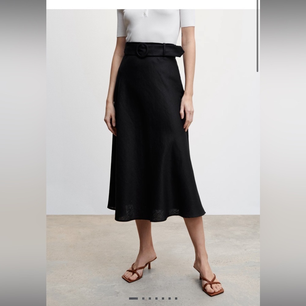 Mango Linen Skirt with Belt Size 8 Black NWT
